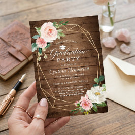 Graduation Party Rustic Geometric Blush Floral Kaart