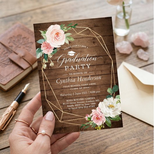 Graduation Party Rustic Geometric Blush Floral Kaart