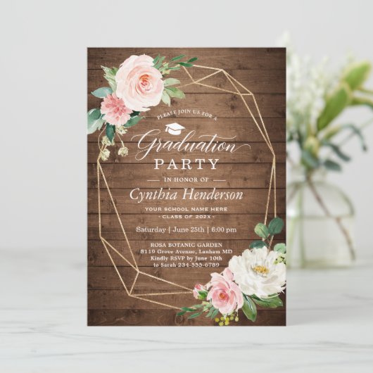 Graduation Party Rustic Geometric Blush Floral Kaart (Staand voorkant)