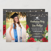 Graduation Party Rustic Red Roses Chalk Foto Kaart (Voorkant / Achterkant)