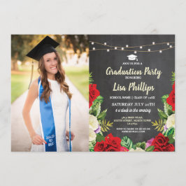 Graduation Party Rustic Red Roses Chalk Foto Kaart