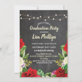 Graduation Party Rustic Red Roses Chalk Invite Kaart (Voorkant)