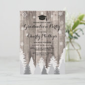 Graduation Party Rustic Winter Forest Trees Invite Kaart (Staand voorkant)