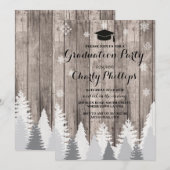 Graduation Party Rustic Winter Forest Trees Invite Kaart (Voorkant / Achterkant)
