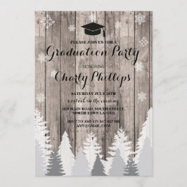 Graduation Party Rustic Winter Forest Trees Invite Kaart