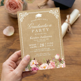 Graduation Party | Rustige Floral Lijst Kraft Kaart