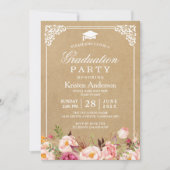 Graduation Party | Rustige Floral Lijst Kraft Kaart (Voorkant)