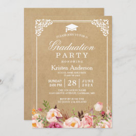 Graduation Party | Rustige Floral Lijst Kraft Kaart