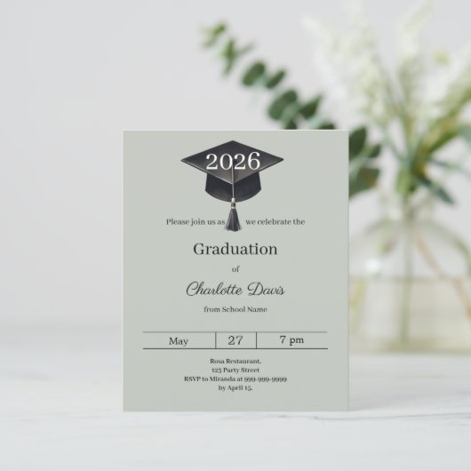 Graduation party sage green class 2026 invitation (Staand voorkant)