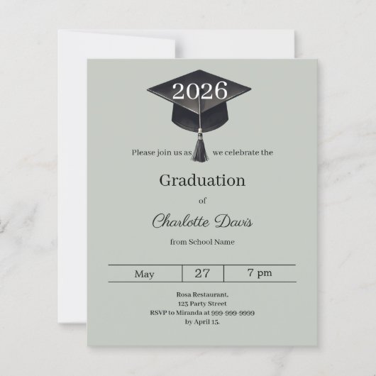 Graduation party sage green class 2026 invitation (Voorkant)