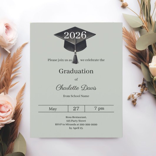 Graduation party sage green class 2026 invitation