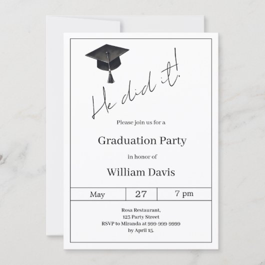 Graduation party sage green He did it Kaart (Voorkant)