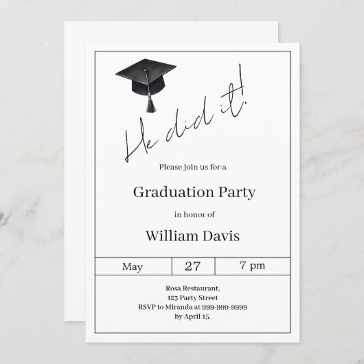 Graduation party sage green He did it Kaart (Voorkant / Achterkant)