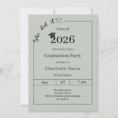 Graduation party sage green She did it Kaart (Voorkant)