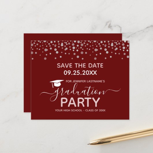 Graduation Party Save the Date Invitation (Voorkant / Achterkant in situ)