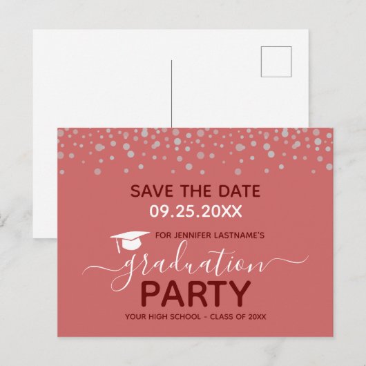 Graduation Party Save the Date Invitation Briefkaa Briefkaart (Voorkant / Achterkant)