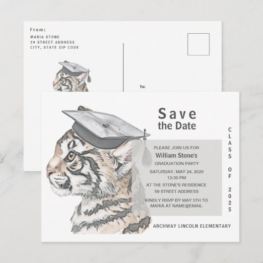 Graduation Party Save the Date Invitation Briefkaa Uitnodiging Briefkaart (Voorkant / Achterkant)