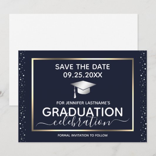 Graduation Party Save the Date Invitation Kaart (Voorkant / Achterkant)