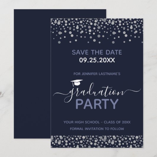 Graduation Party Save the Date Invitation Kaart (Voorkant / Achterkant)
