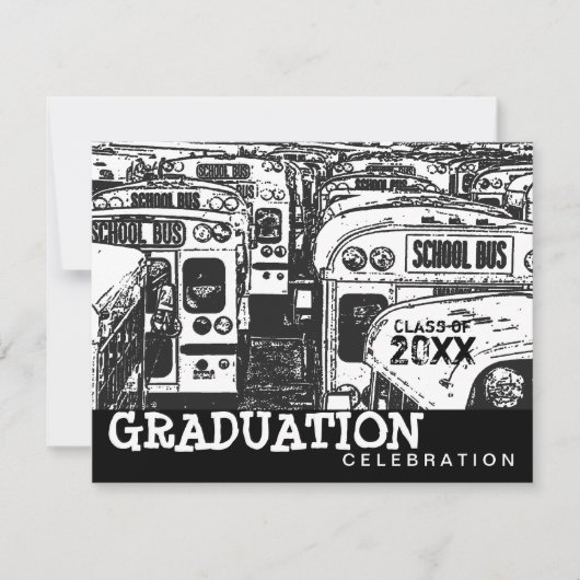 Graduation Party School Bus Black Invitation Kaart (Voorkant)