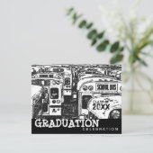 Graduation Party School Bus Black Invitation Kaart (Staand voorkant)
