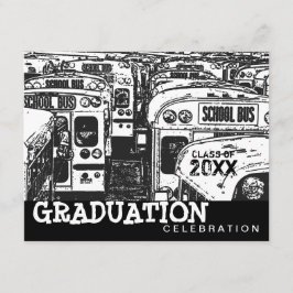 Graduation Party School Bus Black Invitation Kaart