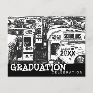 Graduation Party School Bus Black Invitation Kaart