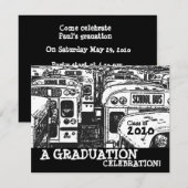 Graduation Party School Bus Black White Invitation Kaart (Voorkant / Achterkant)