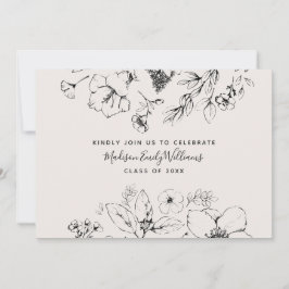 Graduation Party Script Blush Botanical Floral Kaart