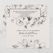 Graduation Party Script Blush Botanical Floral Kaart (Voorkant / Achterkant)