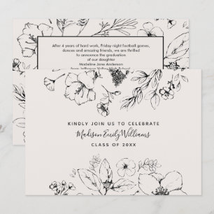 Graduation Party Script Blush Botanical Floral Kaart