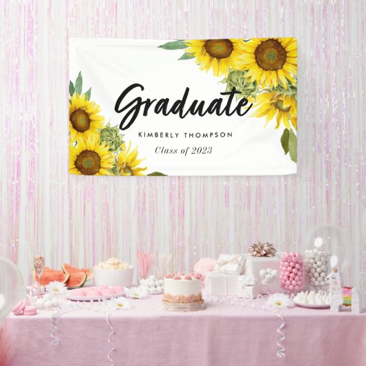 Graduation Party Script Celebration Sunflower Spandoek (Feest)