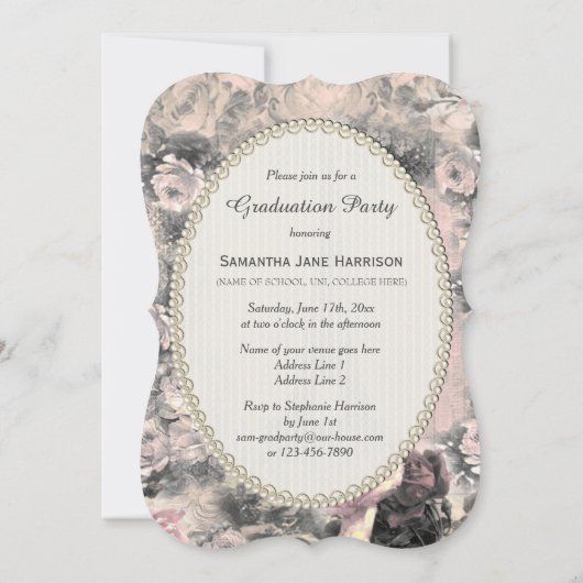 Graduation Party Shabby Chic Eiffel Tower & Rozen Kaart (Achterkant)