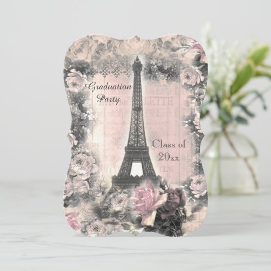 Graduation Party Shabby Chic Eiffel Tower & Rozen Kaart (Staand voorkant)