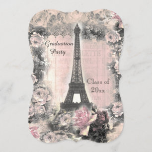 Graduation Party Shabby Chic Eiffel Tower & Rozen Kaart