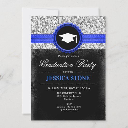 Graduation Party - Silver Black Royal Blue Kaart (Voorkant)