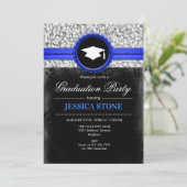 Graduation Party - Silver Black Royal Blue Kaart (Staand voorkant)