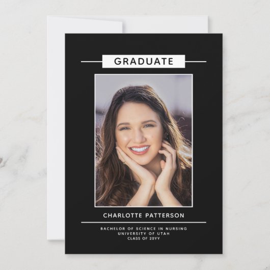 Graduation Party Simple Modern Script Photo Black Kaart (Voorkant)