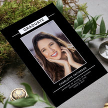 Graduation Party Simple Modern Script Photo Black