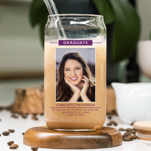 Graduation Party Simple Modern Script Photo Paars Blikvorm Glas