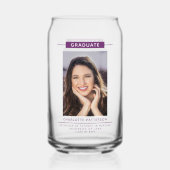 Graduation Party Simple Modern Script Photo Paars Blikvorm Glas (Voorkant)