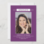 Graduation Party Simple Modern Script Photo Paars Kaart (Voorkant)
