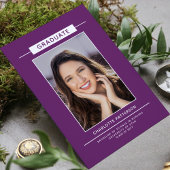 Graduation Party Simple Modern Script Photo Paars Kaart