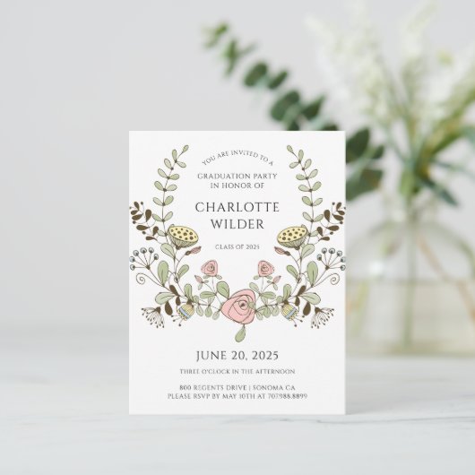 Graduation Party Spring Flowers Uitnodiging Briefkaart (Staand voorkant)