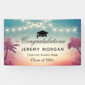 Graduation Party String Lights Summer Palm Trees Spandoek (Horizontaal)