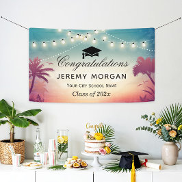 Graduation Party String Lights Summer Palm Trees Spandoek