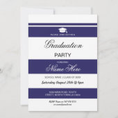 Graduation Party Stripe Navy White Invite Afstuder Kaart (Voorkant)
