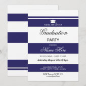 Graduation Party Stripe Navy White Invite Afstuder Kaart (Voorkant / Achterkant)