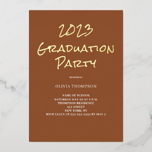 Graduation Party Terracotta Folie Invitation Uitnodiging (Voorkant)