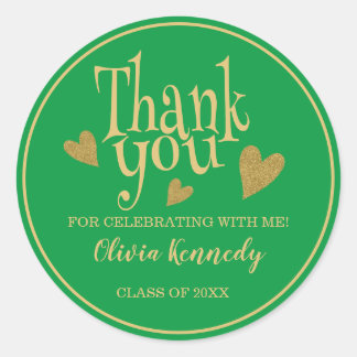 Graduation Party Thank You Green And Gold  Ronde Sticker